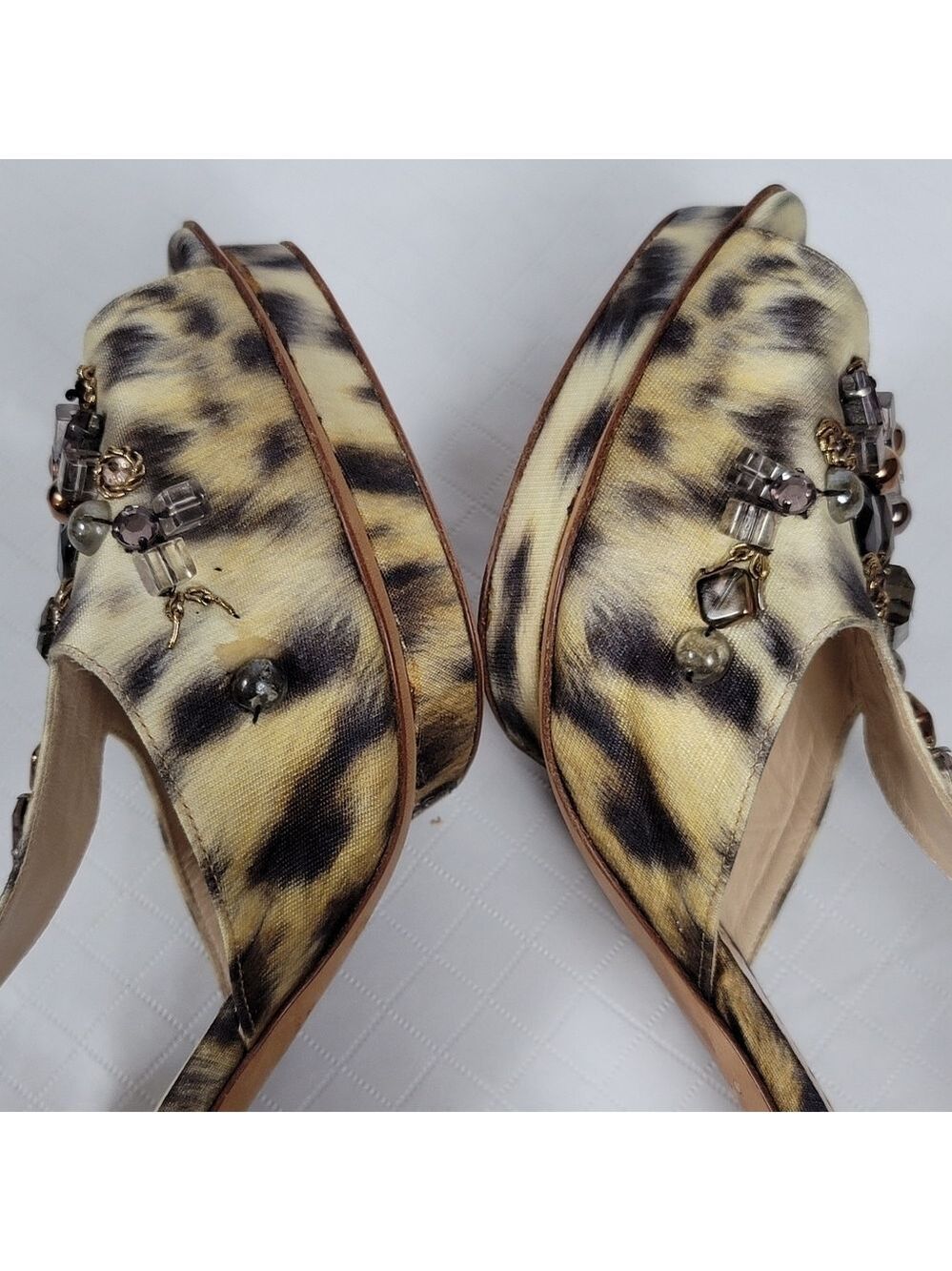 Oscar De La Renta Crystal Embellished Animal Print Platform Sandals 40 - Picture 12 of 14